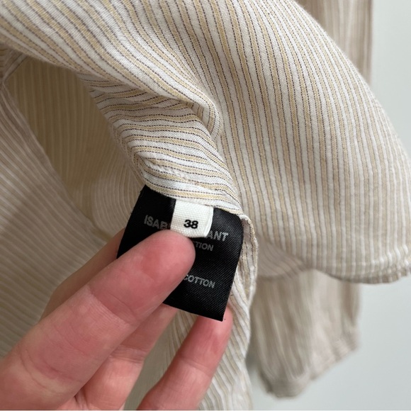 isabel marant etoile striped 1/2 button up top tan cream cotton 38 US Medium - Picture 8 of 11